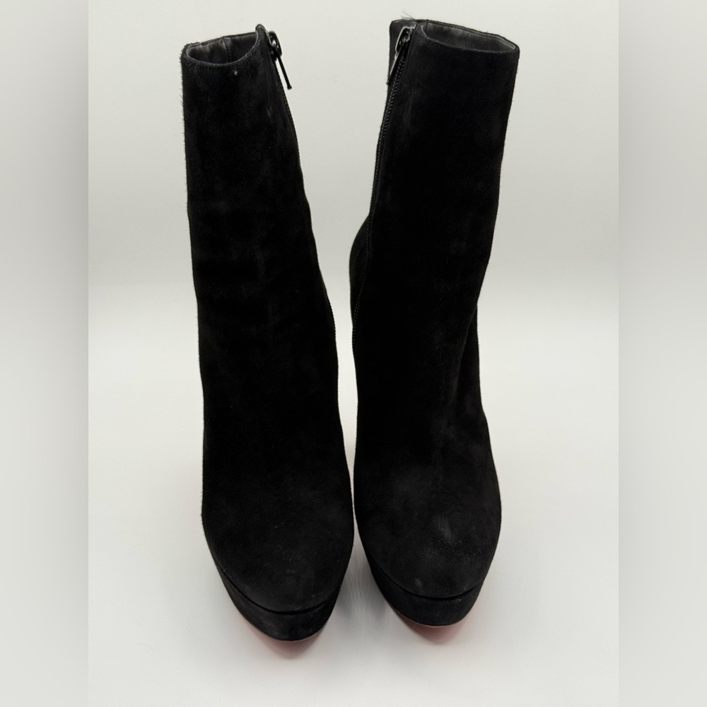 Christian Louboutin Black Suede Studded Heel Taclou Ankle Boots Size 37.5 - Picture 4 of 17